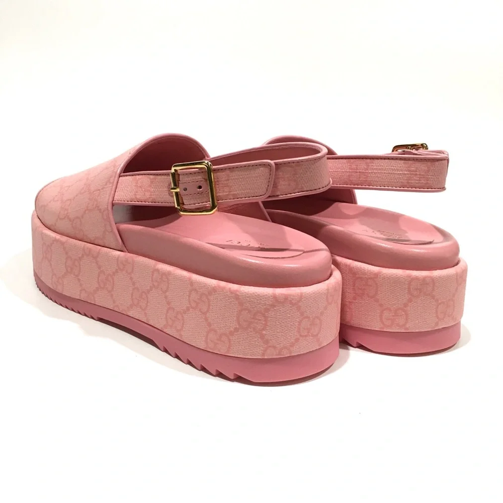 GUCCI GG SUPREME PLATFORM SLINGBACK SANDAL -COTTON CANDY PINK -WOMEN’S US 8 -NIB - Picture 4 of 11
